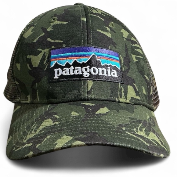 Patagonia P-6 Logo LoPro Trucker Hat Camo Green Adjustable Snapback - Picture 1 of 9